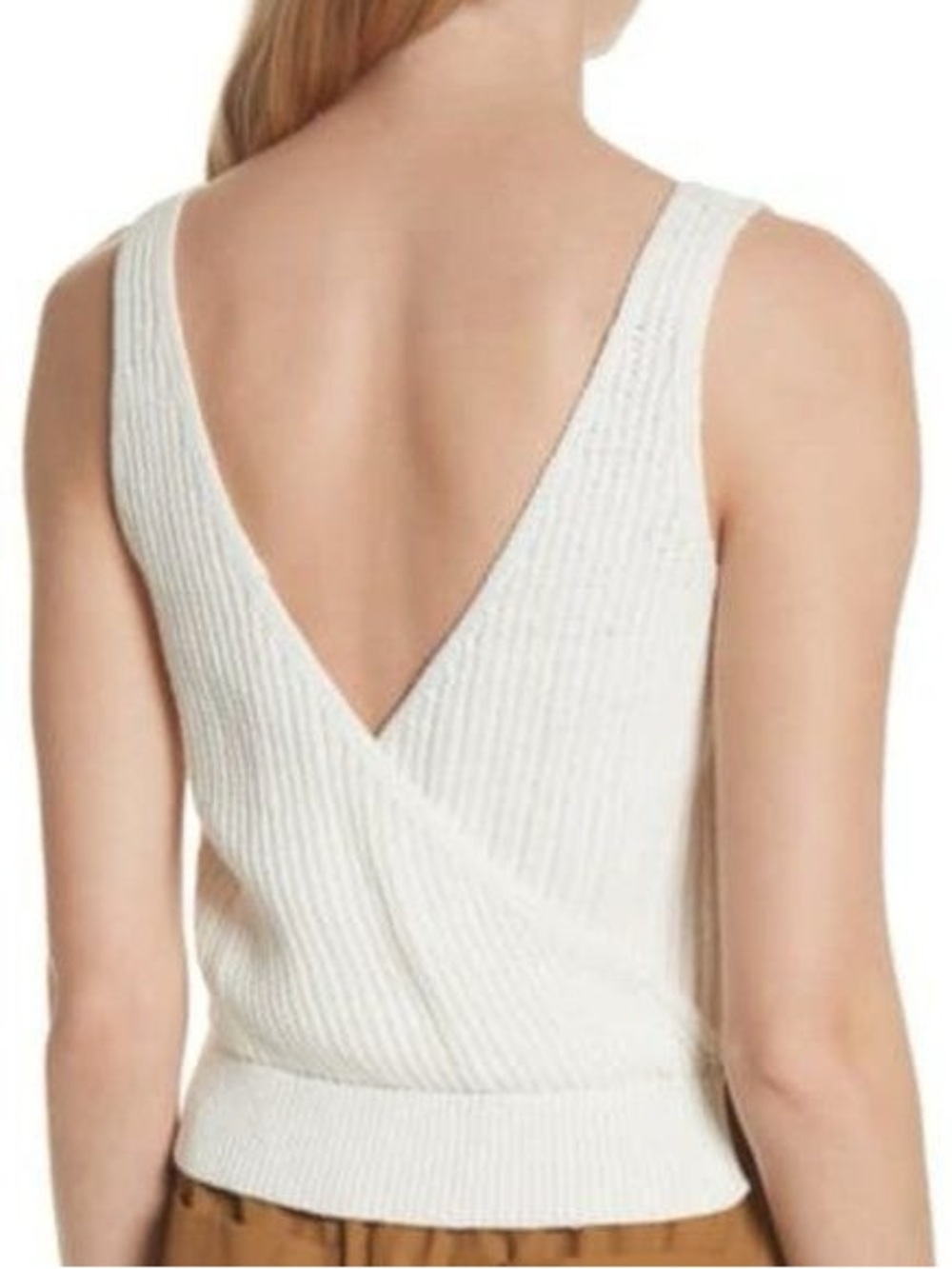 VINCE Ivory Seater Ribbed Knit Side Tie Scoop Neck Tank Sleeveless